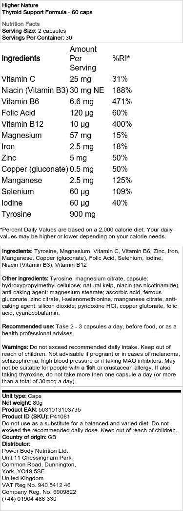 Higher Nature - Sköldkörtelstöd, 60 kapslar - Bild 2