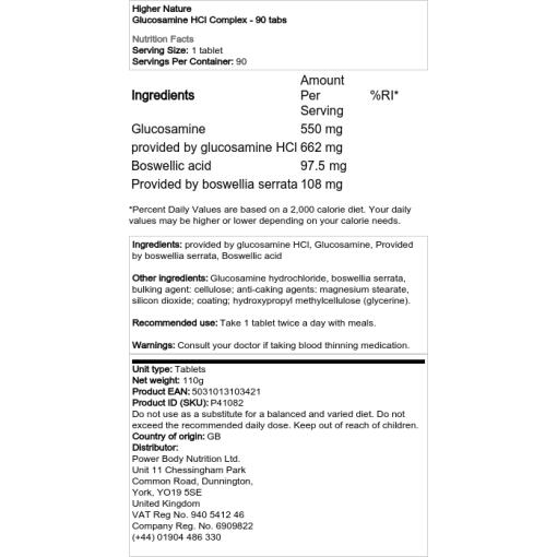 Higher Nature - Glukosamin HCL Komplex, 90 tabletter - Bild 2