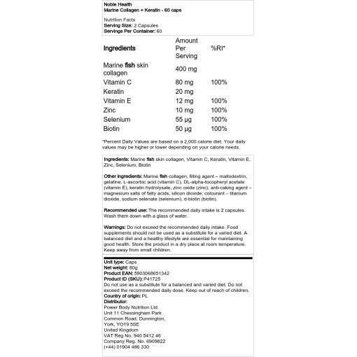 Noble Health - Marin Kollagen + Keratin, 60 kapslar - Bild 2