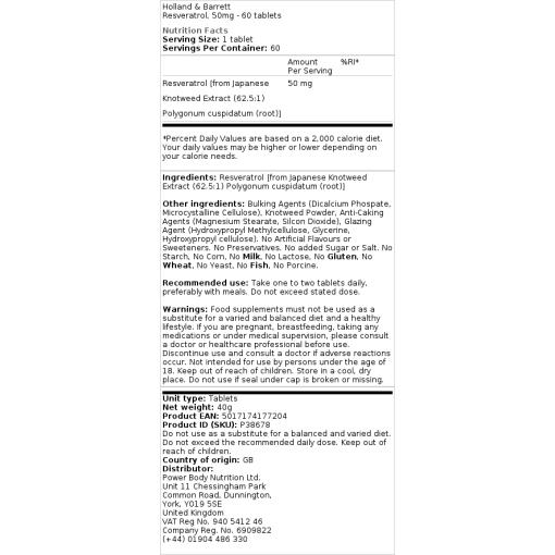 Holland & Barrett - Resveratrol, 50 mg, 60 tabletter - Bild 3
