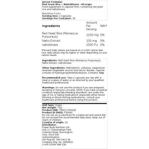 Jarrow Formulas - Röd Jäst Ris + Nattokinase, 60 kapslar - Bild 2