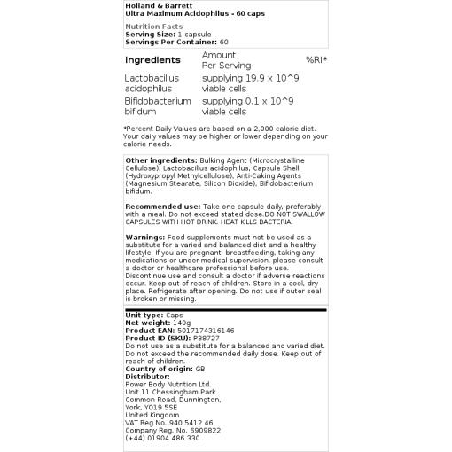 Holland & Barrett - Ultra Maximum Acidophilus, 60 kapslar - Bild 2